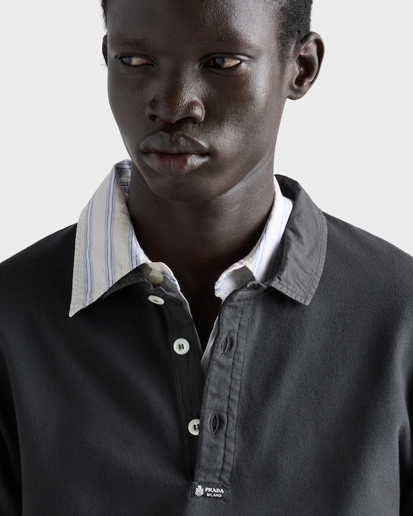 Long-sleeved cotton polo shirt - Carbone Long-sleeved cotton polo shirt - Carbone