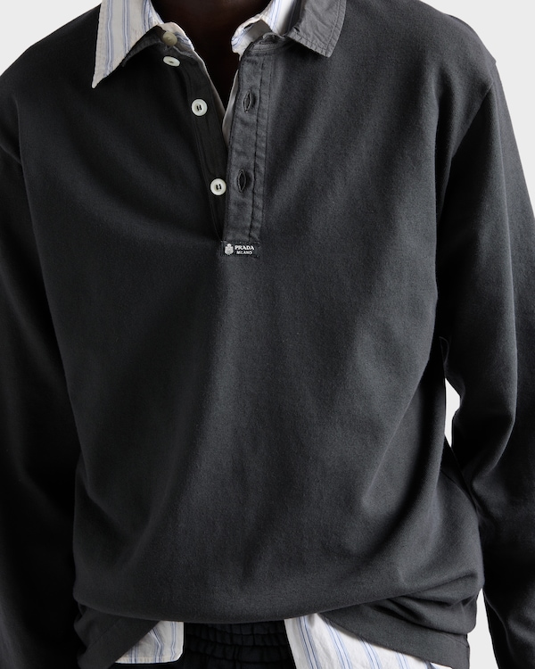 Long-sleeved cotton polo shirt - Carbone Long-sleeved cotton polo shirt - Carbone