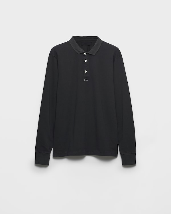 Long-sleeved cotton polo shirt - Carbone Long-sleeved cotton polo shirt - Carbone