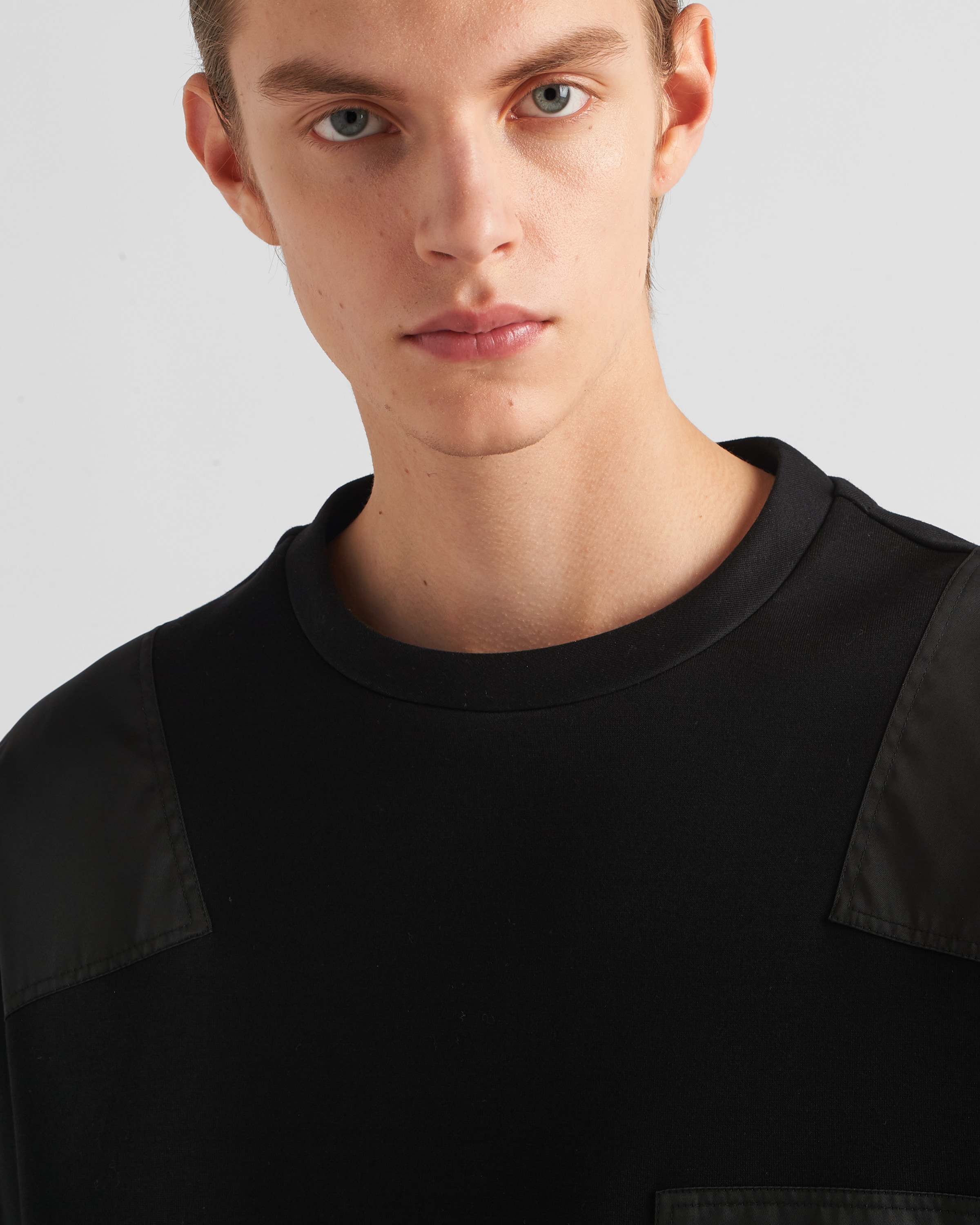 Prada Cotton Sweatshirt With Re-nylon Details In Black/black