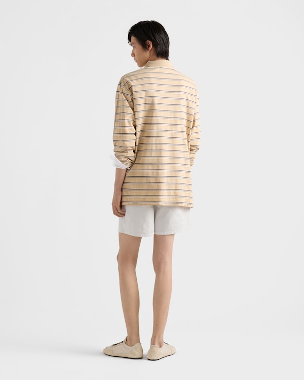 Striped cotton piqué polo shirt - Desert/Royal Blue Striped cotton piqué polo shirt - Desert/Royal Blue