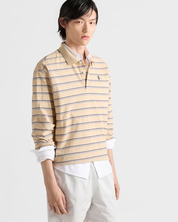 Striped cotton piqué polo shirt - Desert/Royal Blue Striped cotton piqué polo shirt - Desert/Royal Blue