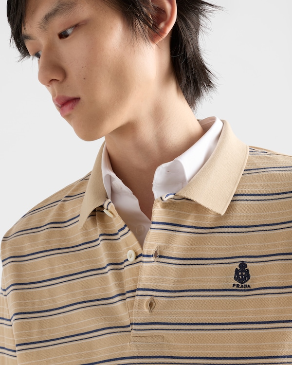 Striped cotton piqué polo shirt - Desert/Royal Blue Striped cotton piqué polo shirt - Desert/Royal Blue