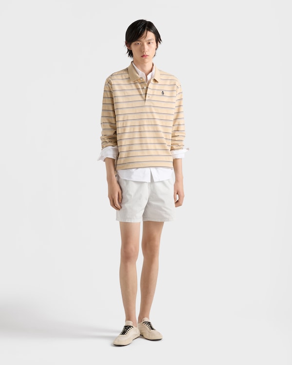 Striped cotton piqué polo shirt - Desert/Royal Blue Striped cotton piqué polo shirt - Desert/Royal Blue