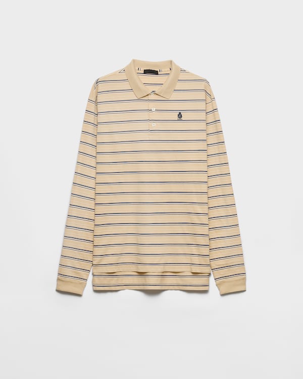 Striped cotton piqué polo shirt - Desert/Royal Blue Striped cotton piqué polo shirt - Desert/Royal Blue