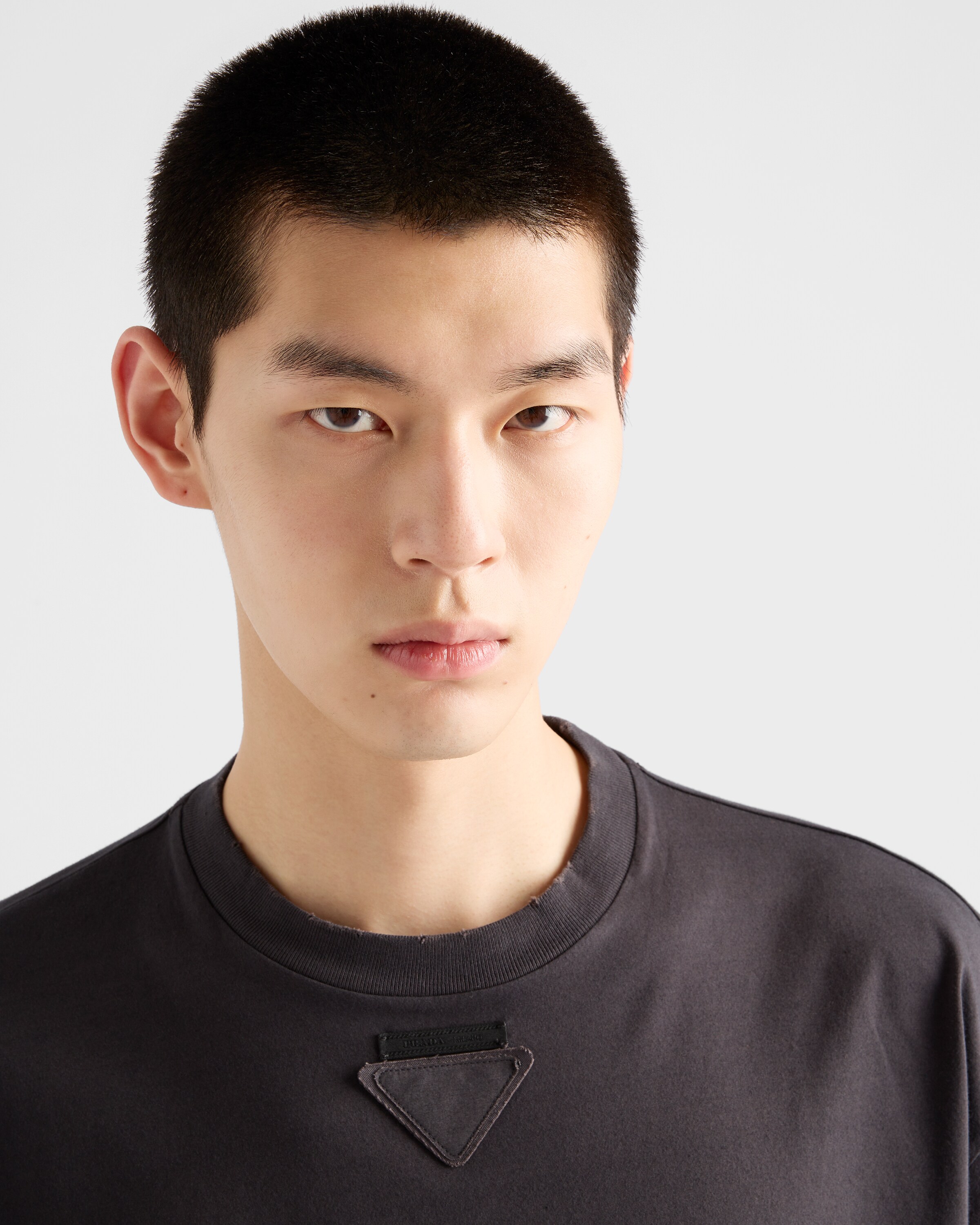 シルバーグレー 長袖コットンTシャツ | PRADA
