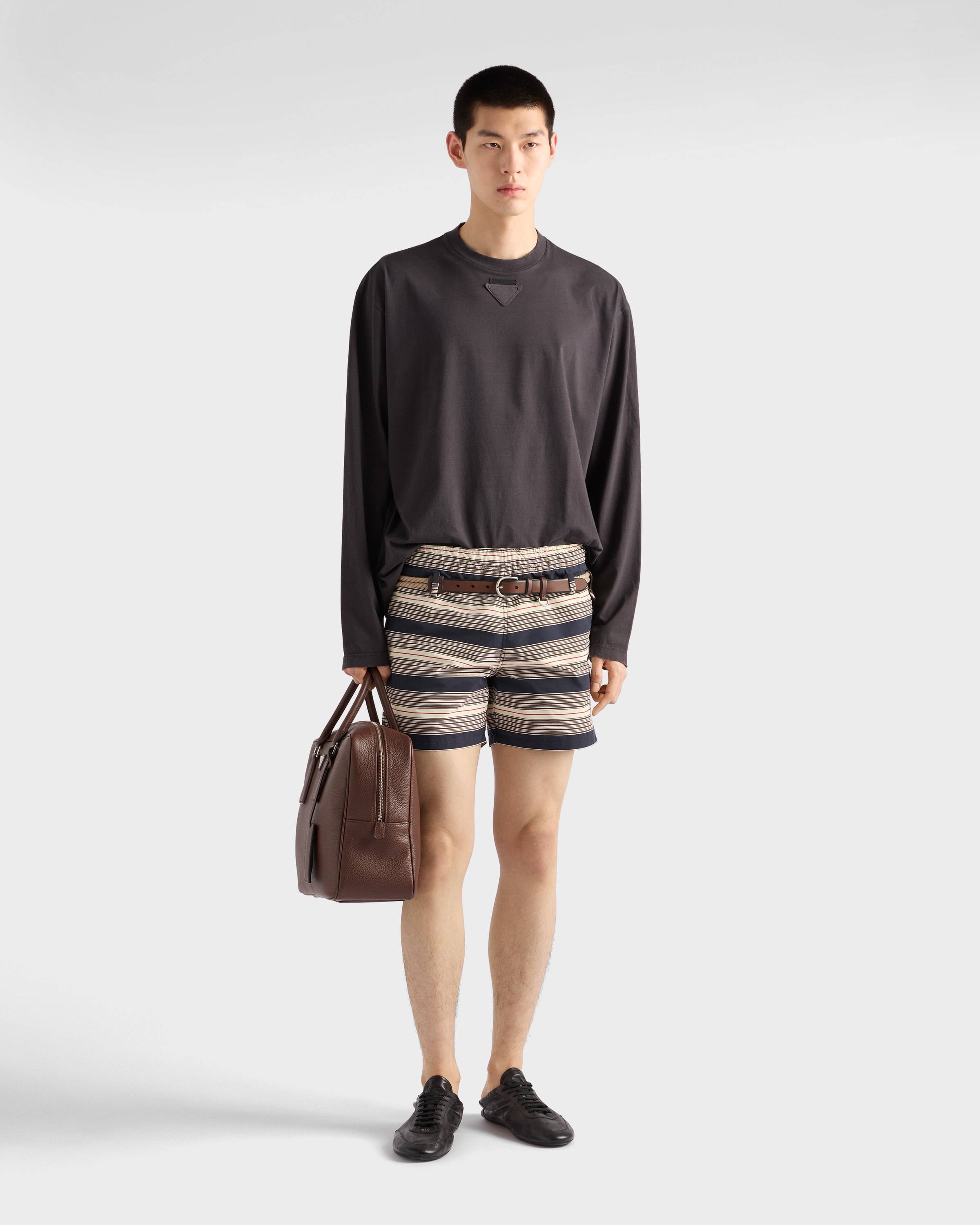 Prada Mens Grey Long-sleeved Cotton T-shirt