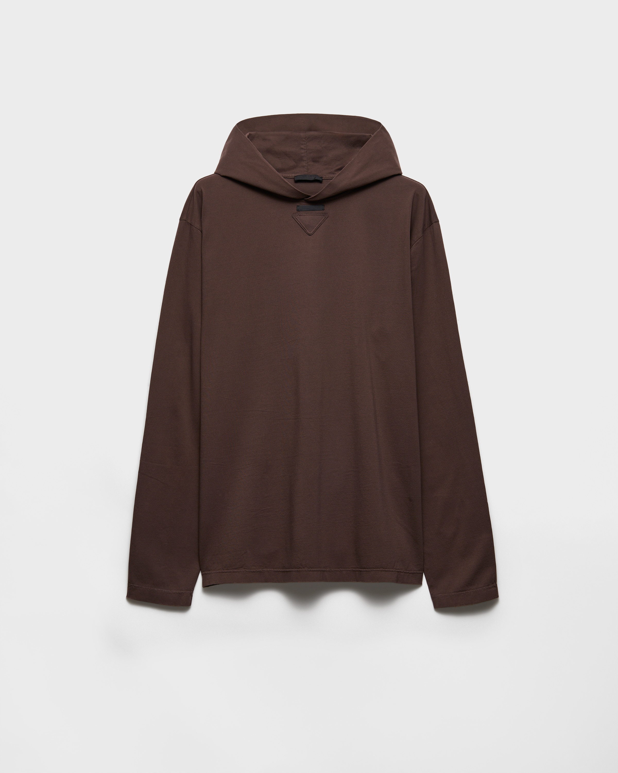 国内発 PRADA ブラウンコットン長袖フーディー ダークブラウン 長袖 コットン フーディー Tシャツ | PRADA