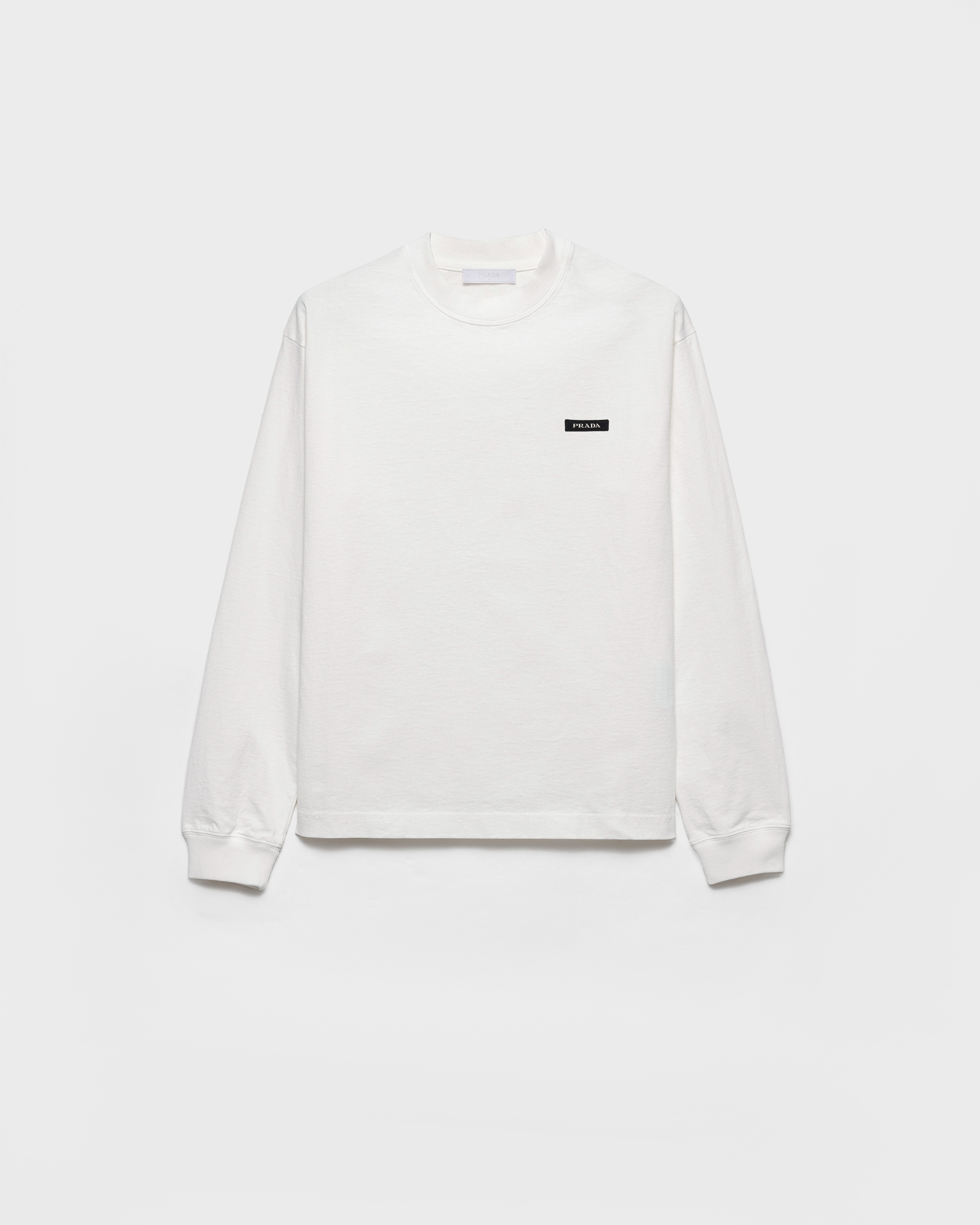 White Long-sleeved Cotton T-shirt | PRADA - Taiwan
