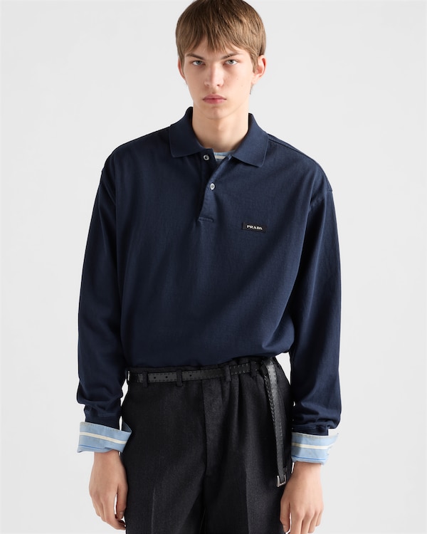 Long-sleeved cotton polo shirt - Navy Long-sleeved cotton polo shirt - Navy
