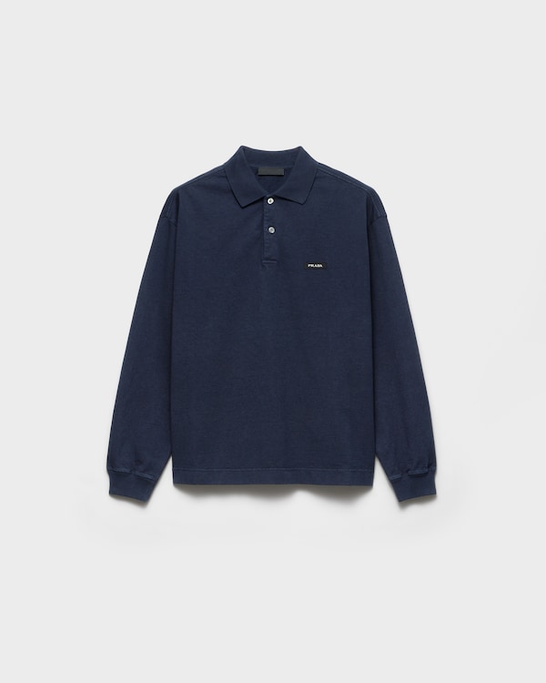 Long-sleeved cotton polo shirt - Navy Long-sleeved cotton polo shirt - Navy
