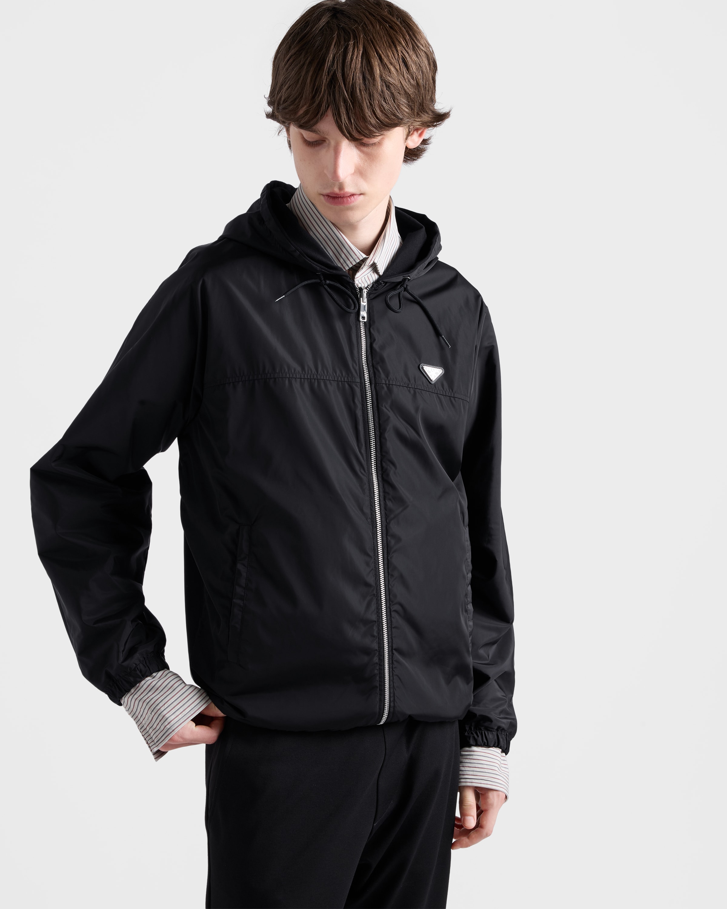 Black Technical Fleece Hoodie Jacket | PRADA - United States