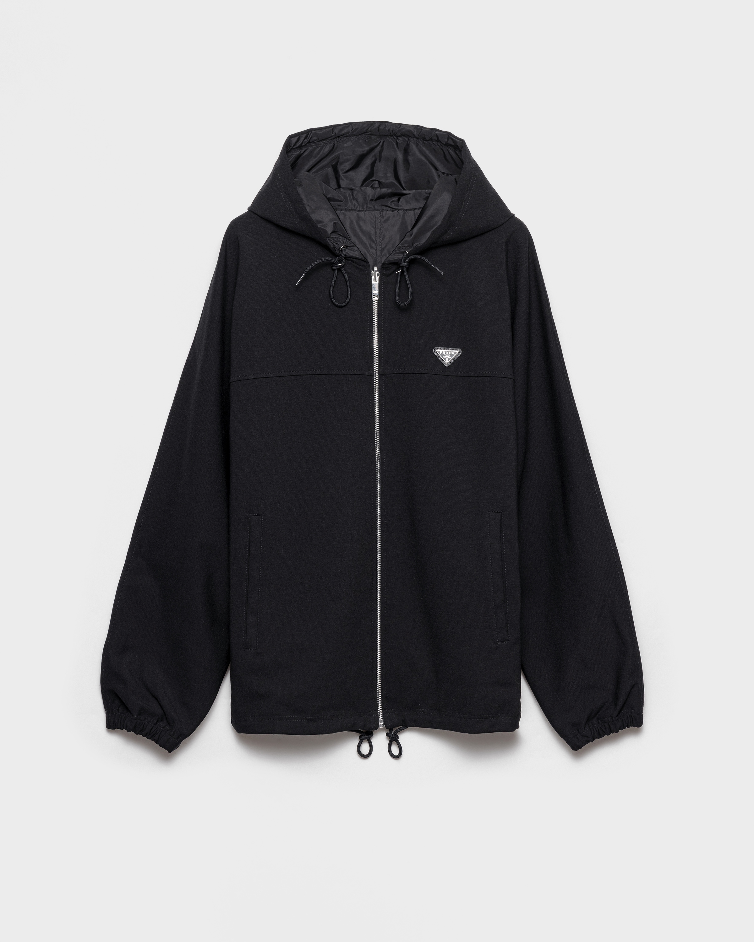 Black Technical Fleece Hoodie Jacket | PRADA - United States