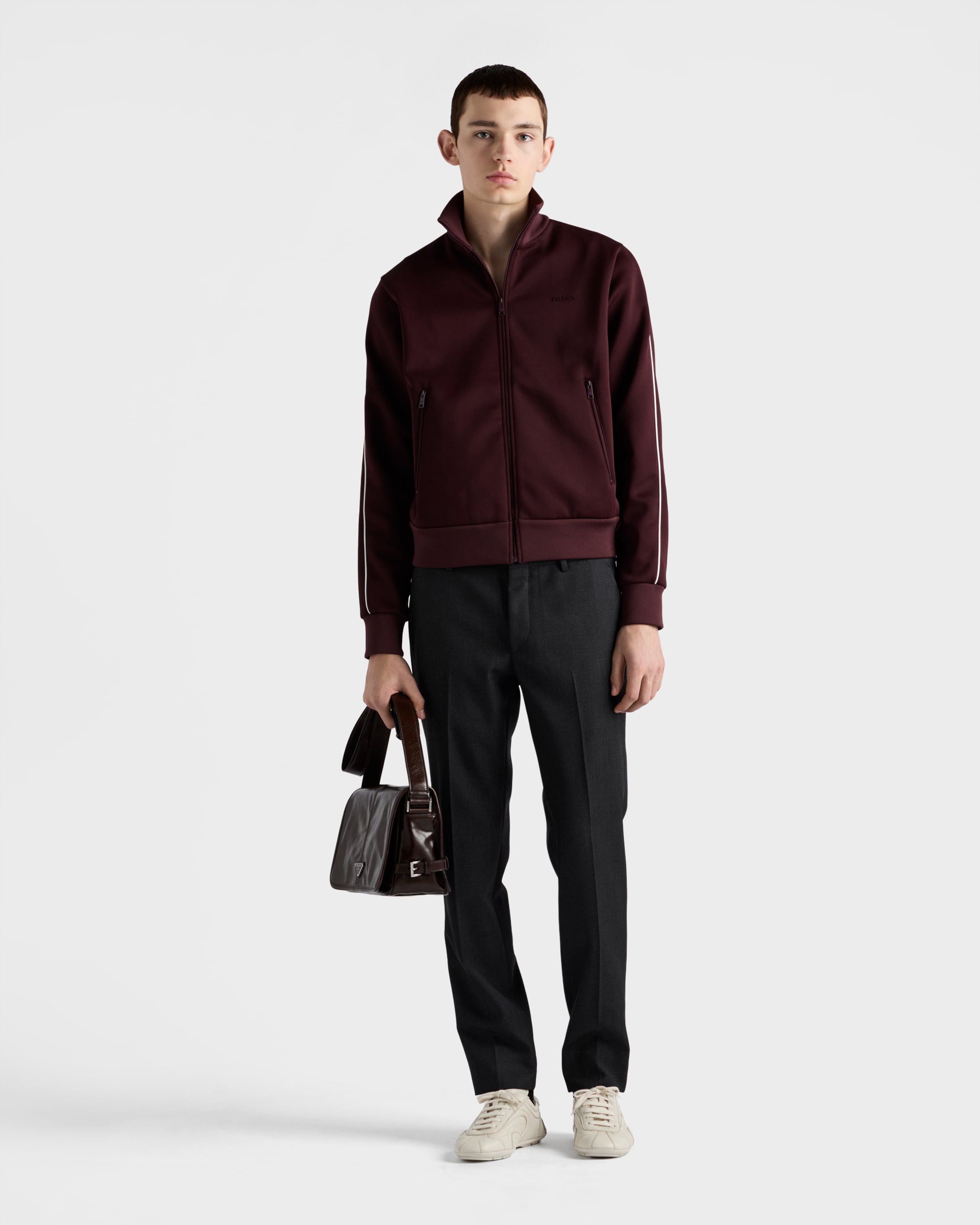 Prada Stripe-detail Zip-fastening Track Jacket In Burgundy