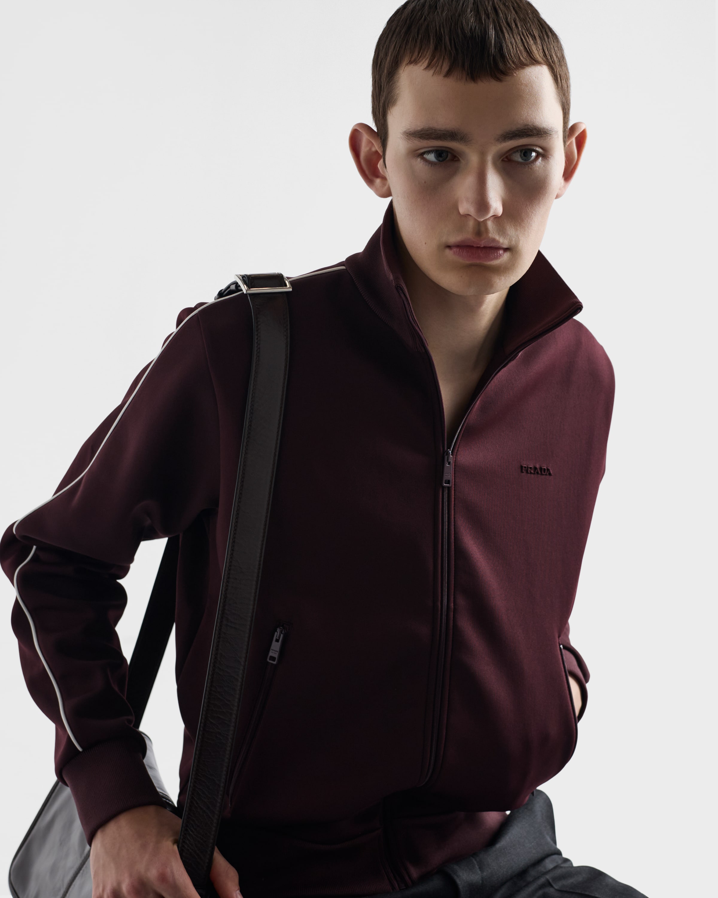 Zippered technical fabric track jacket