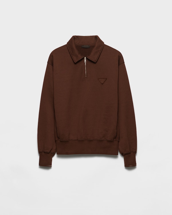【大注目】PRADA◆コットン フーディ Re-Nylon ディテール ロゴ Black/Black Cotton fleece and Re-Nylon hoodie | PRADA