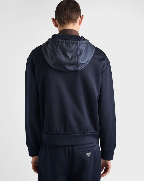 Technical cotton and Re-Nylon hoodie - Blue Technical cotton and Re-Nylon hoodie - Blue
