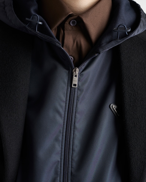 Technical cotton and Re-Nylon hoodie - Blue Technical cotton and Re-Nylon hoodie - Blue