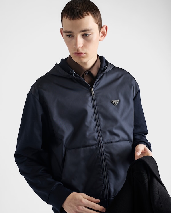 Technical cotton and Re-Nylon hoodie - Blue Technical cotton and Re-Nylon hoodie - Blue