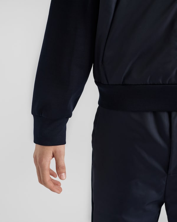 Technical cotton and Re-Nylon hoodie - Blue Technical cotton and Re-Nylon hoodie - Blue