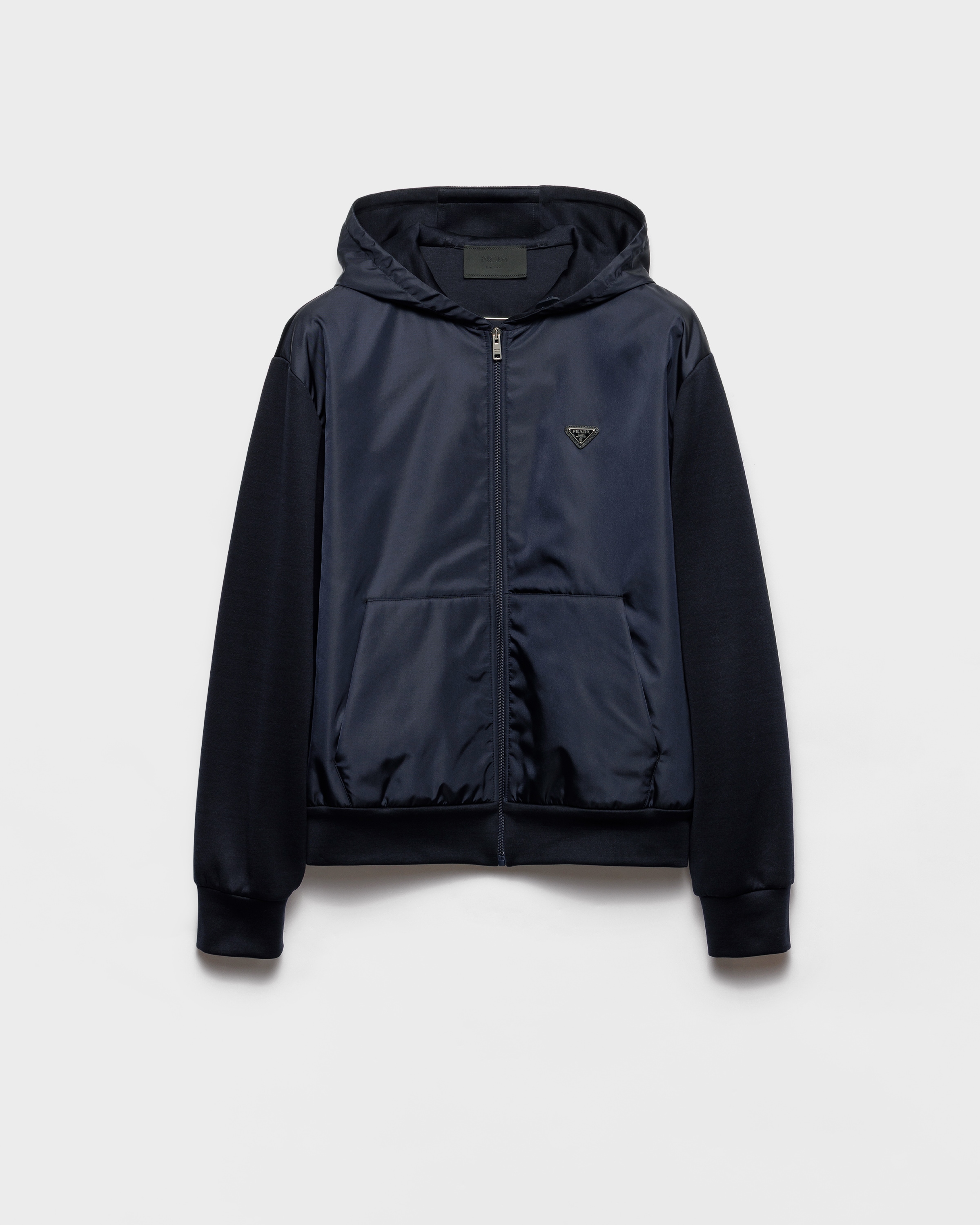 Prada Technical Cotton And Re-nylon Hoodie, Man, Blue, Size S