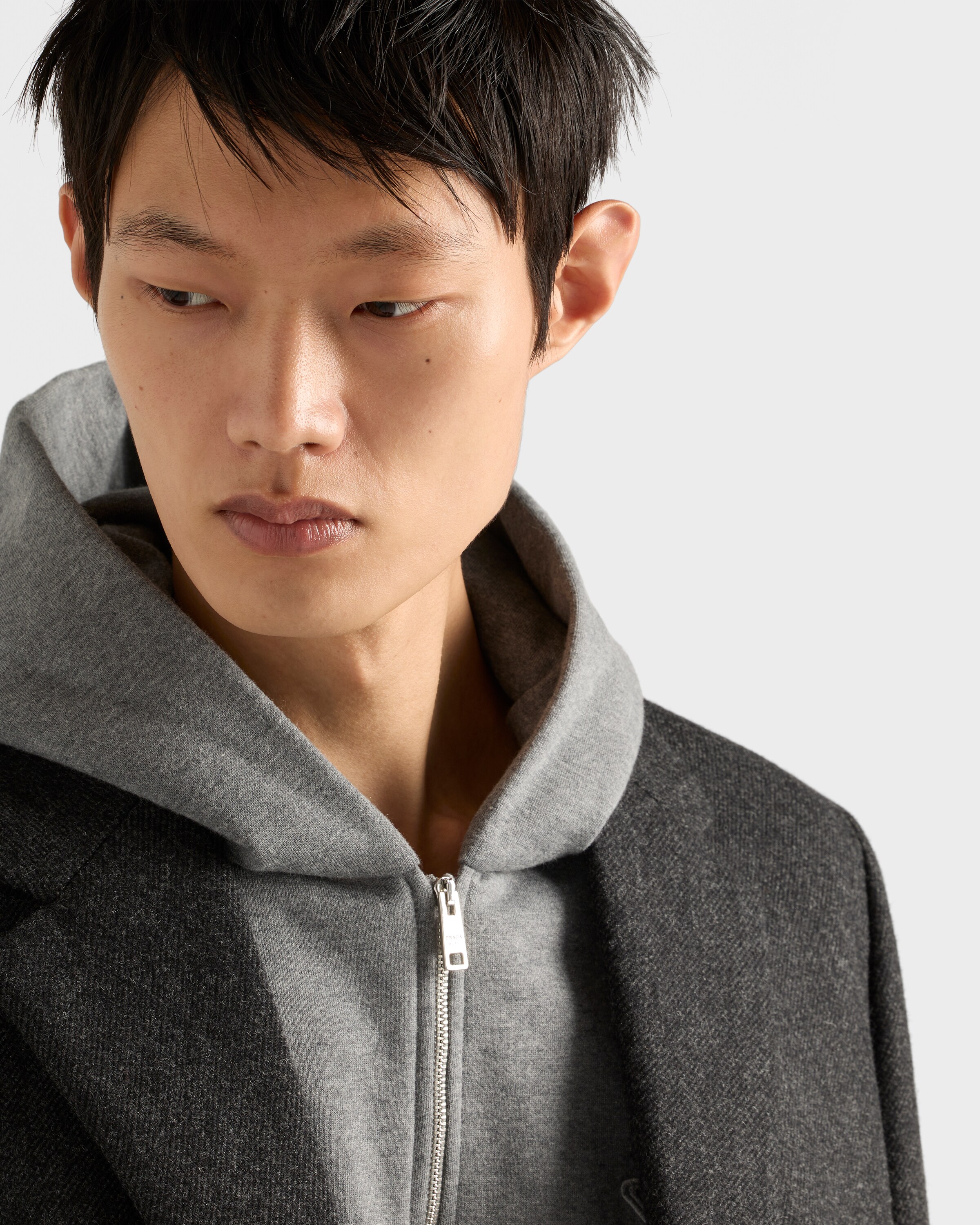 Prada Cashmere Blend Zipper Hoodie In Gray