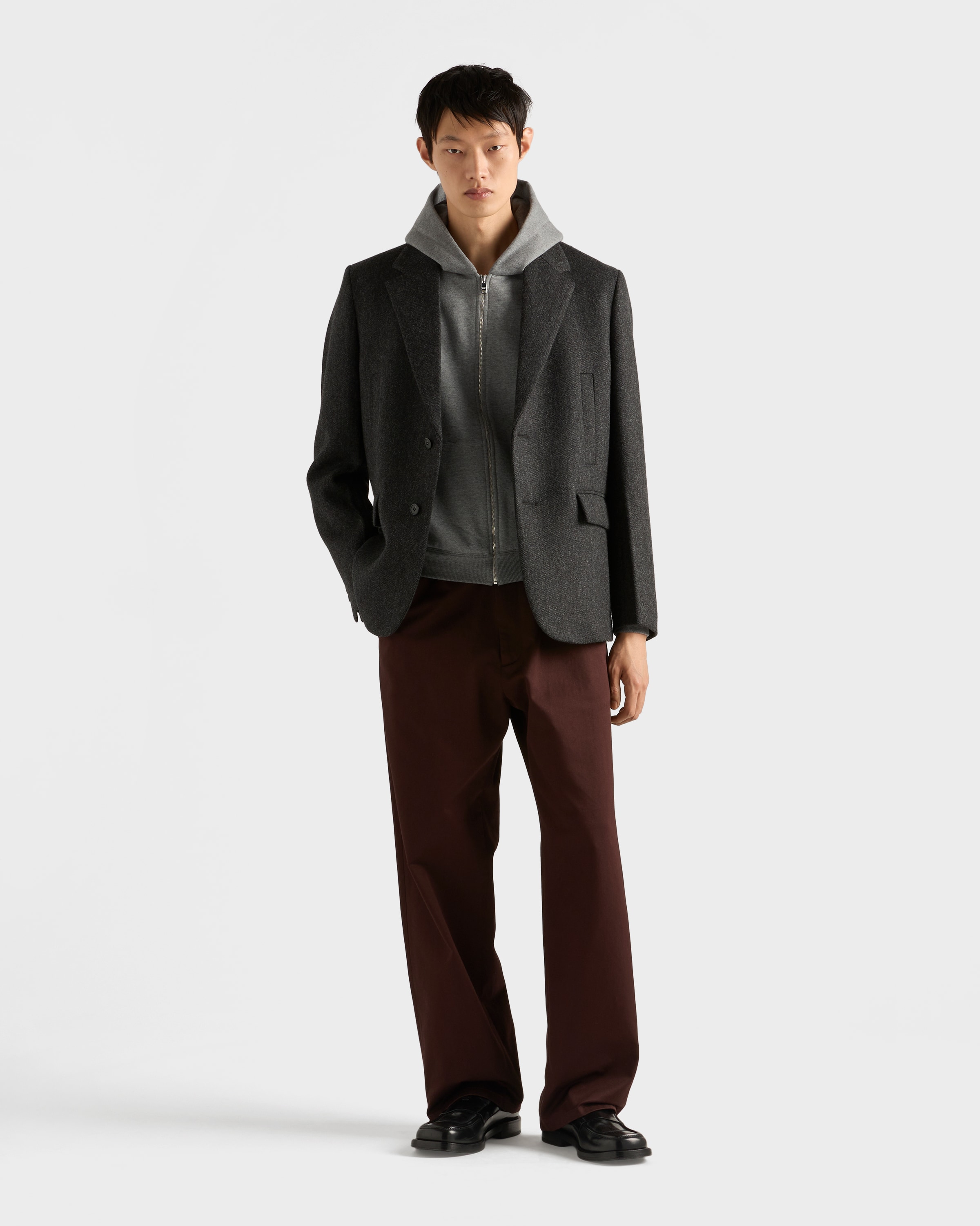 Prada Cashmere Blend Zipper Hoodie In Gray