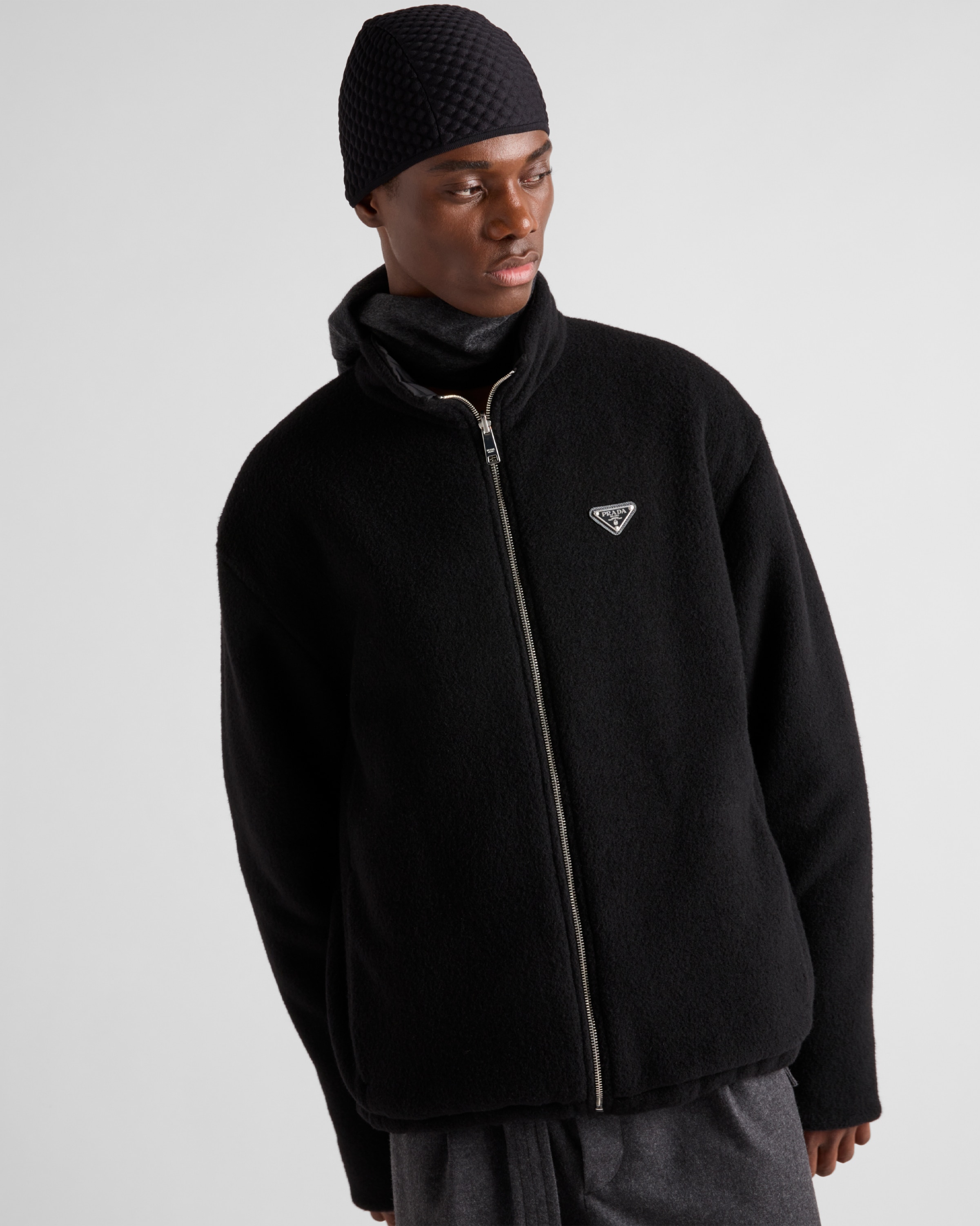 Black/black Reversible Fleece And Cashmere Blend Cardigan