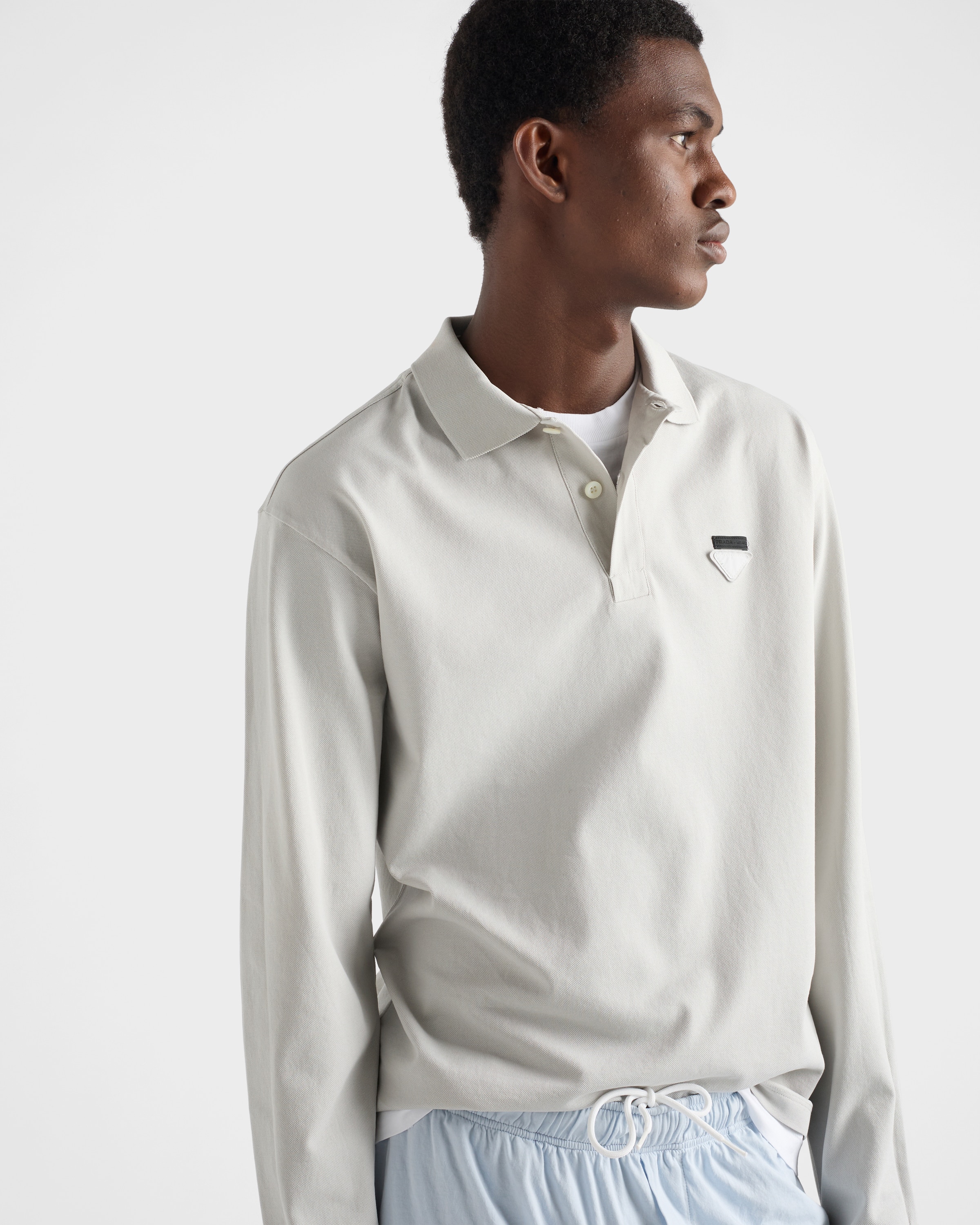 Marble Gray / White Cotton Polo Shirt | PRADA - Canada