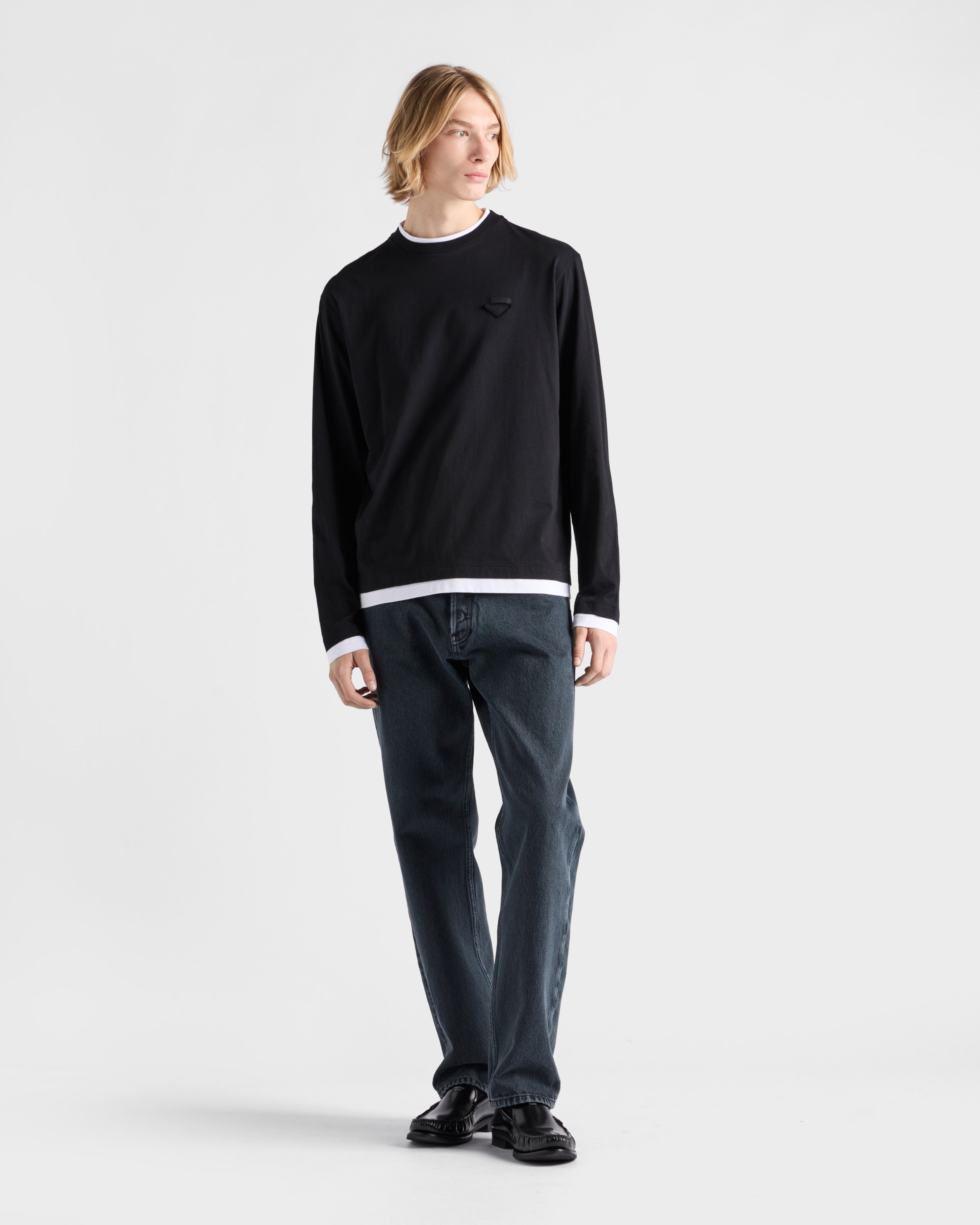 Black/White Long-sleeved cotton T-shirt | PRADA
