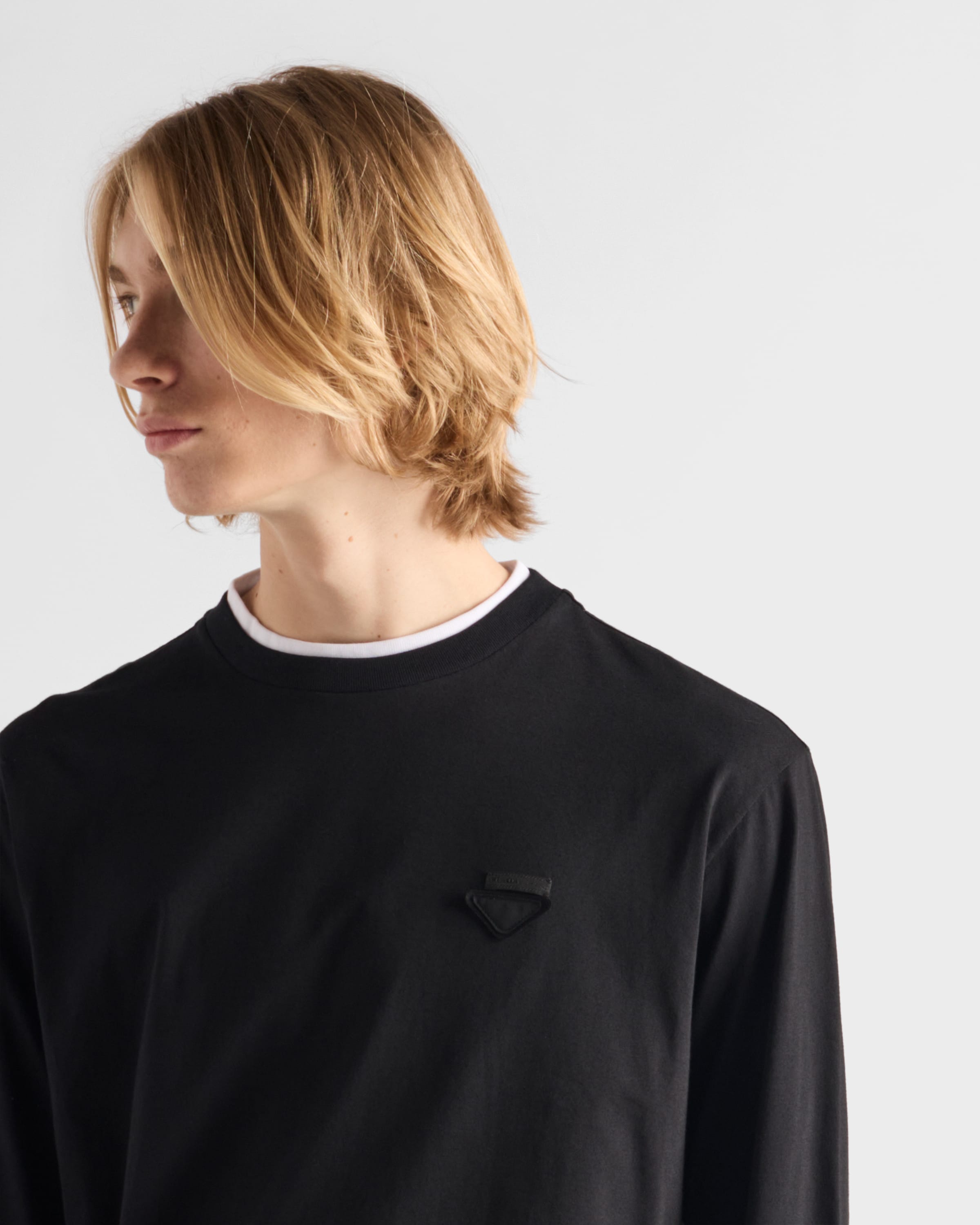 Black/white Long-sleeved Cotton T-shirt | PRADA