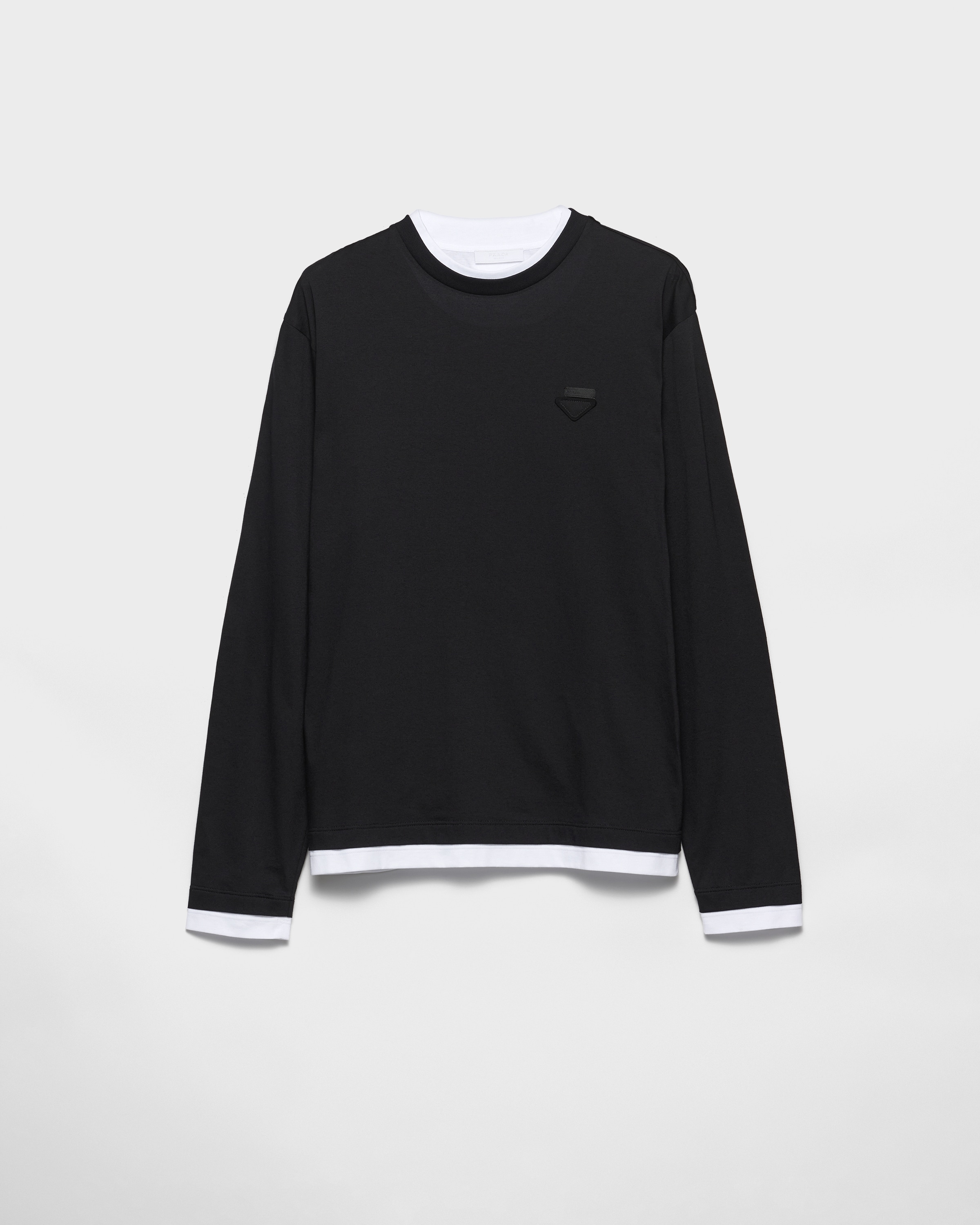 Black/White Long-sleeved cotton T-shirt | PRADA
