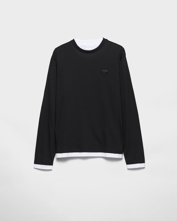 ブラック Re-Nylon xジャージー Tシャツ | PRADA