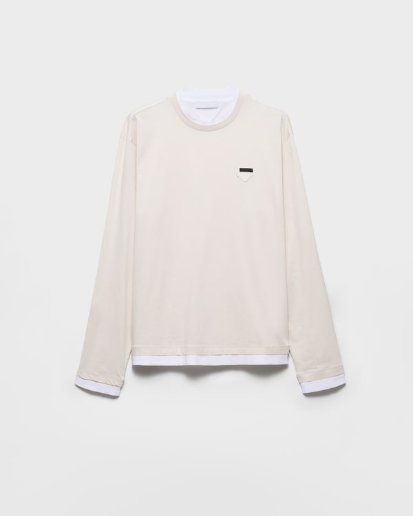 长袖棉质T恤 - 滑石色/白色 长袖棉质T恤 - 滑石色/白色