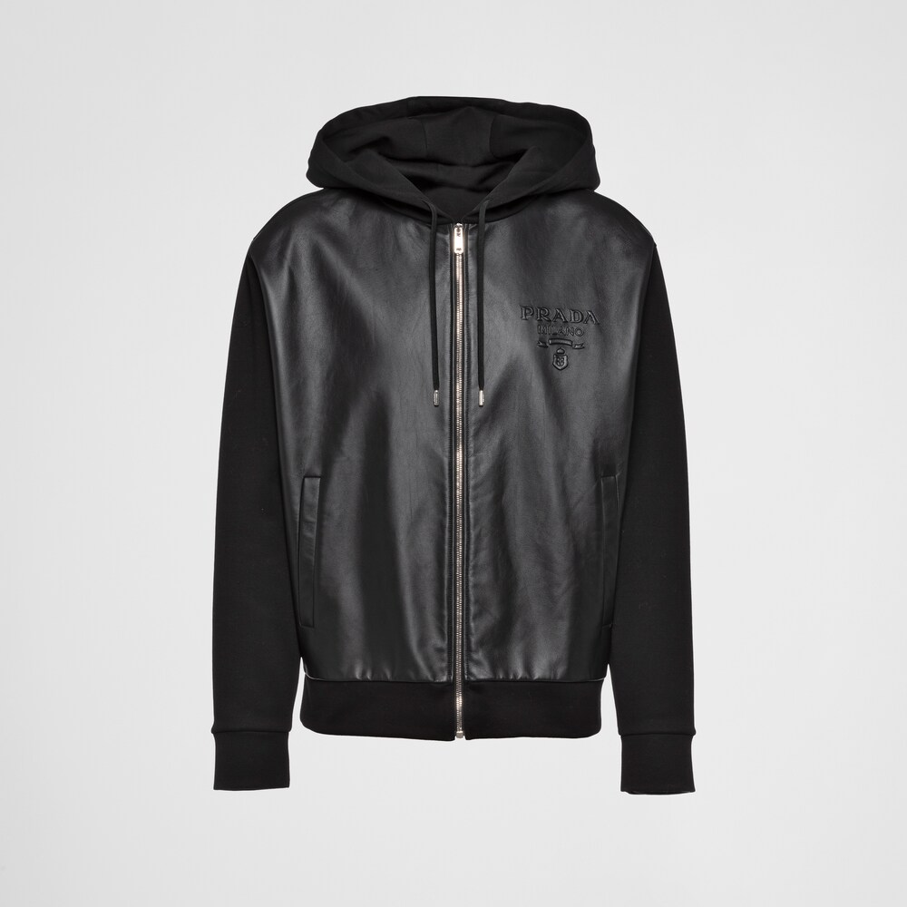 Prada Technical fleece and leather hoodie jacket 1