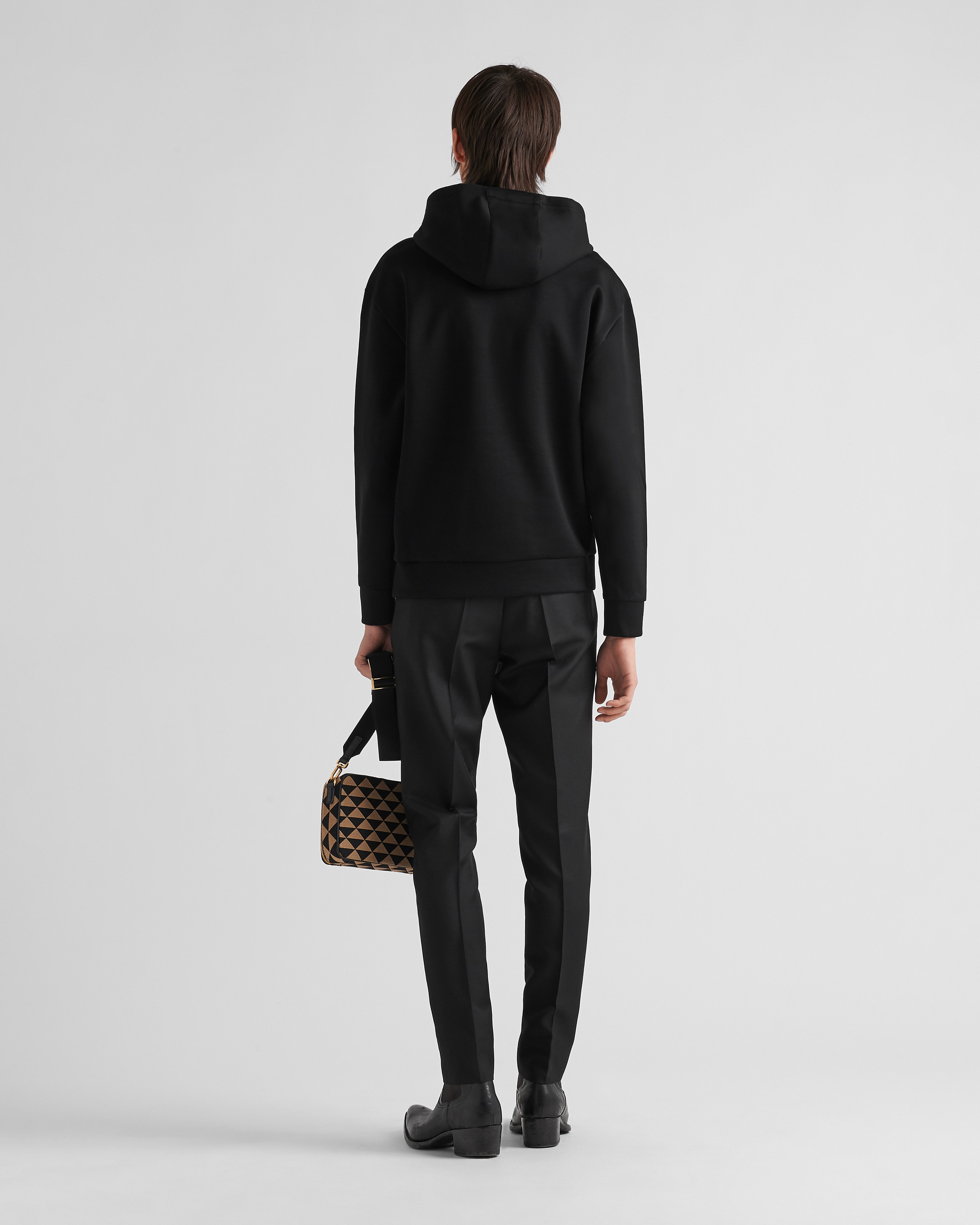 PRADA|HOOD/ZIP-UP (UJL84A 11OQ F0002 S WMO) Black Technical Cotton Hoodie | PRADA