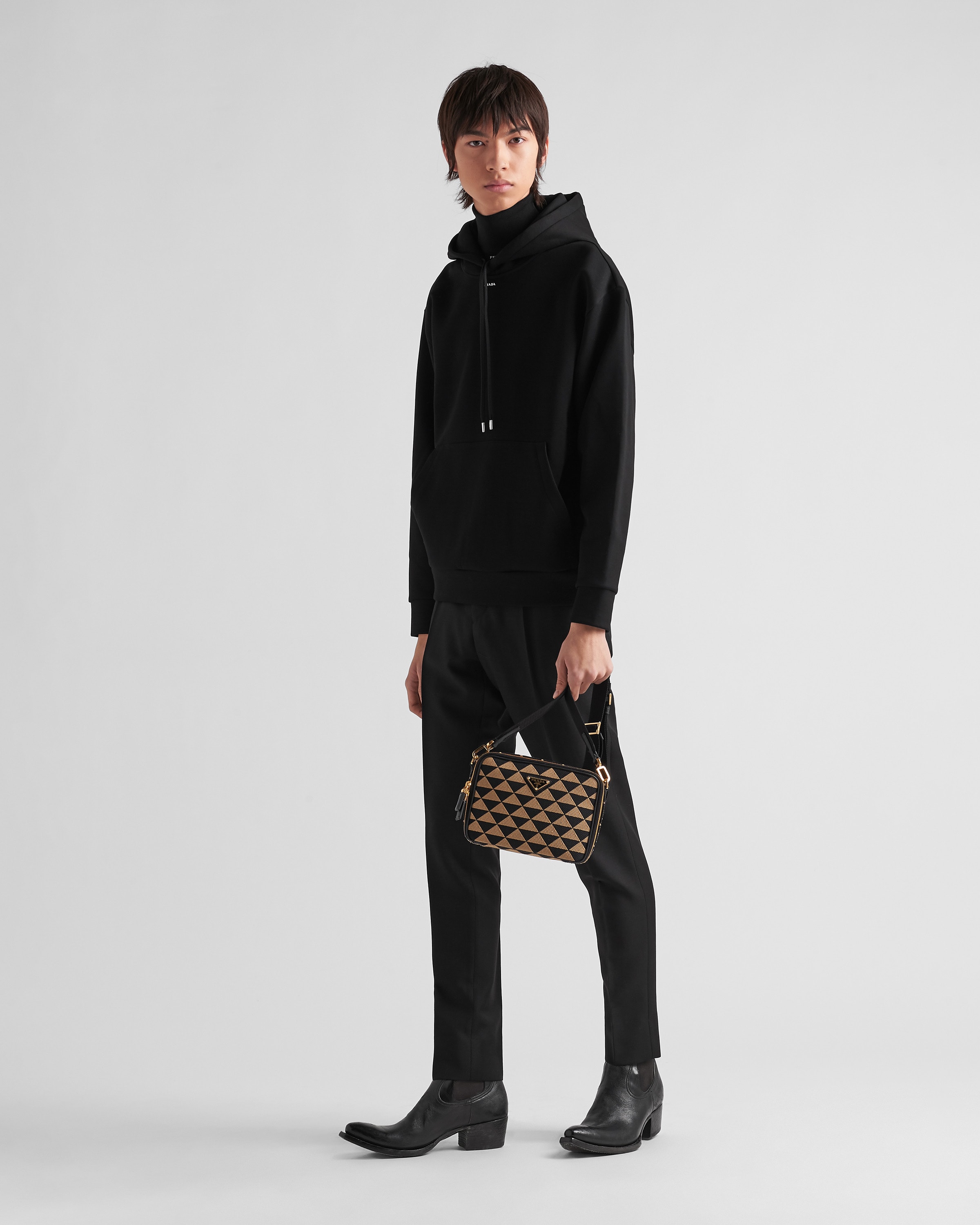 PRADA｜HOOD/ZIP-UP (UJL84A 11OQ F0002 S WMO) Black Technical Cotton Hoodie | PRADA