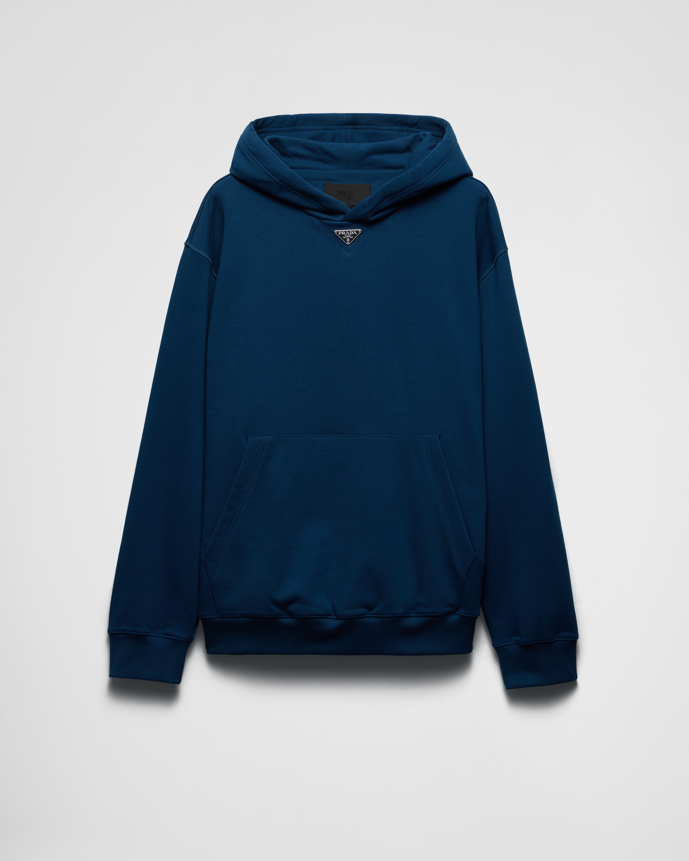 Prada Cotton Hoodie In Aviator Blue
