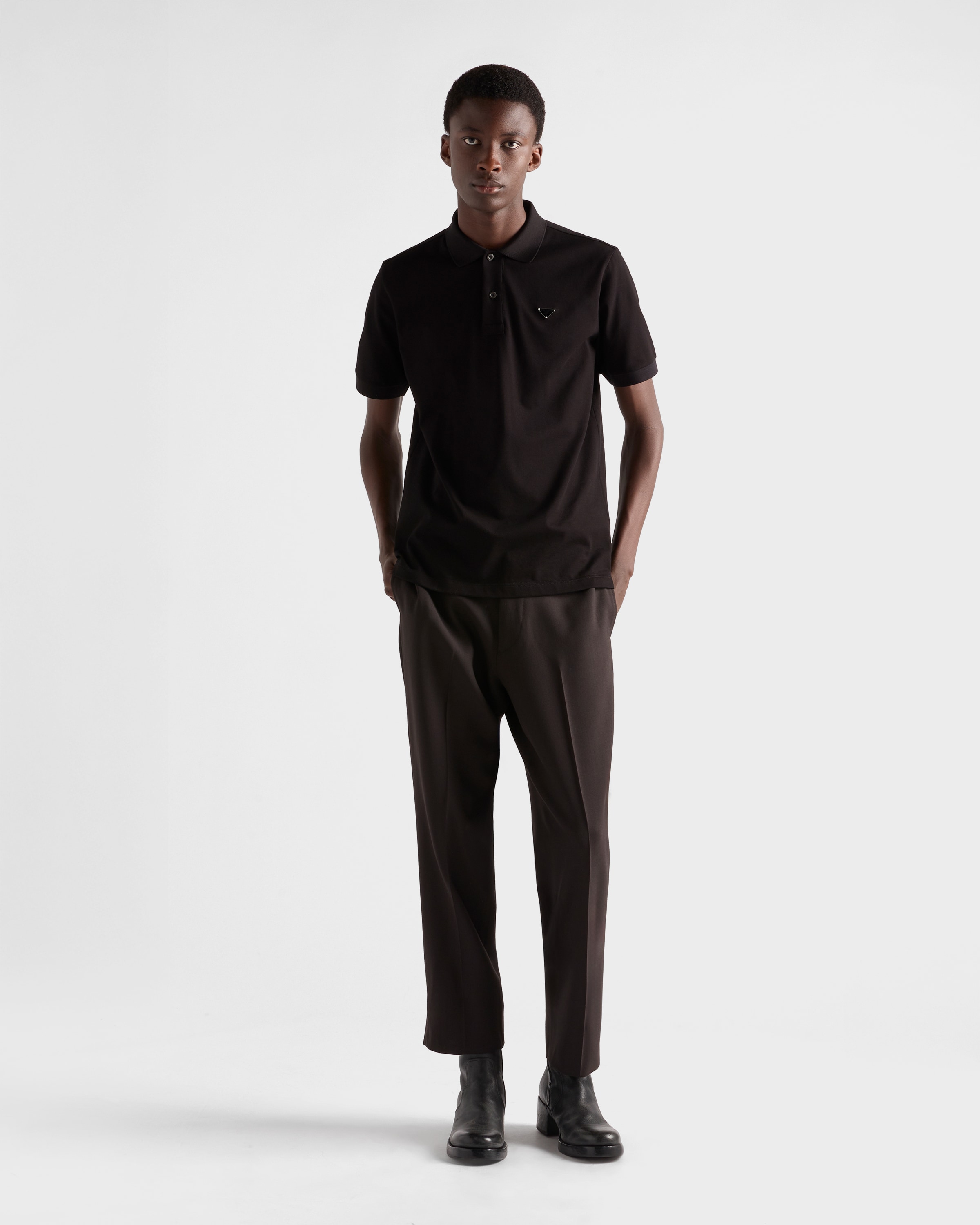 Black Piqué polo shirt | PRADA - United States