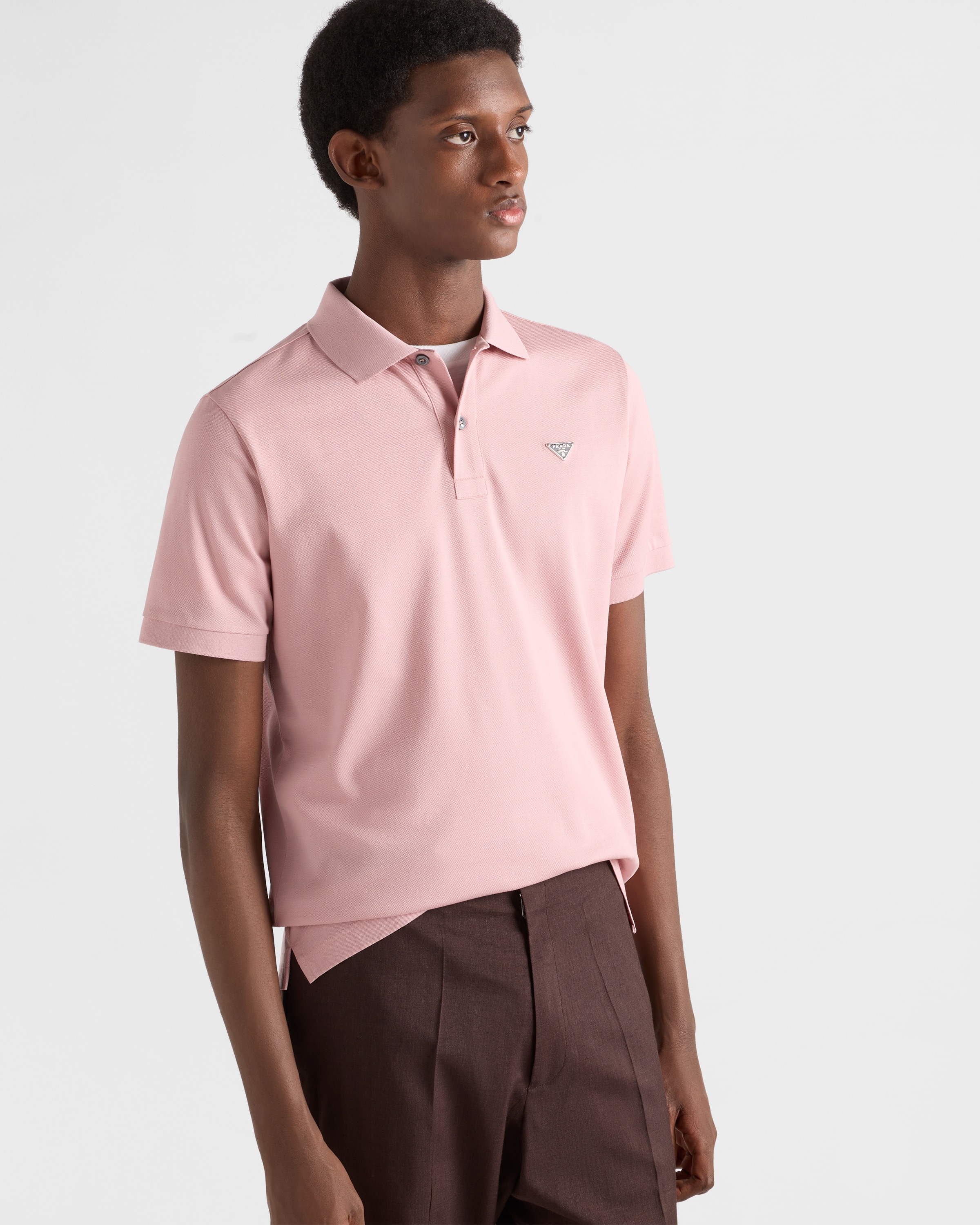 Alabaster Pink Piqué polo shirt | PRADA - Netherlands