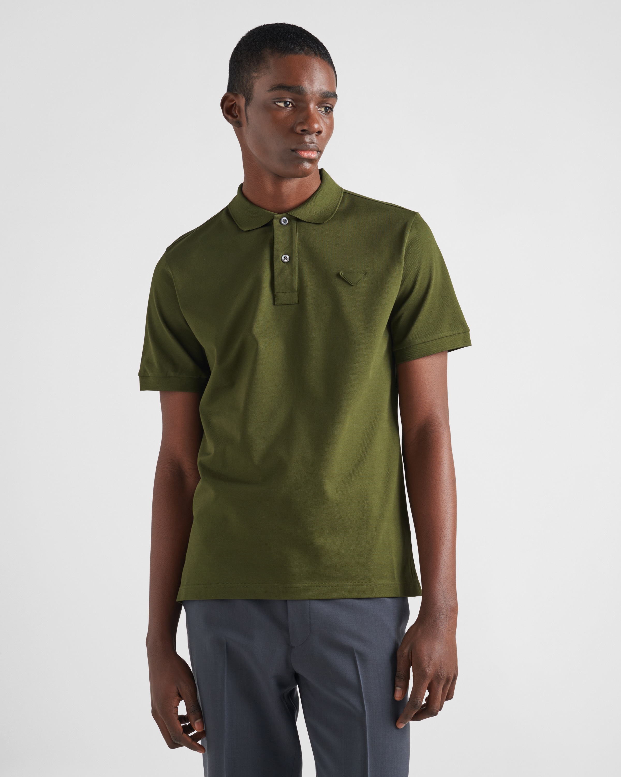 Shop Prada Piqué Polo Shirt In Military Green