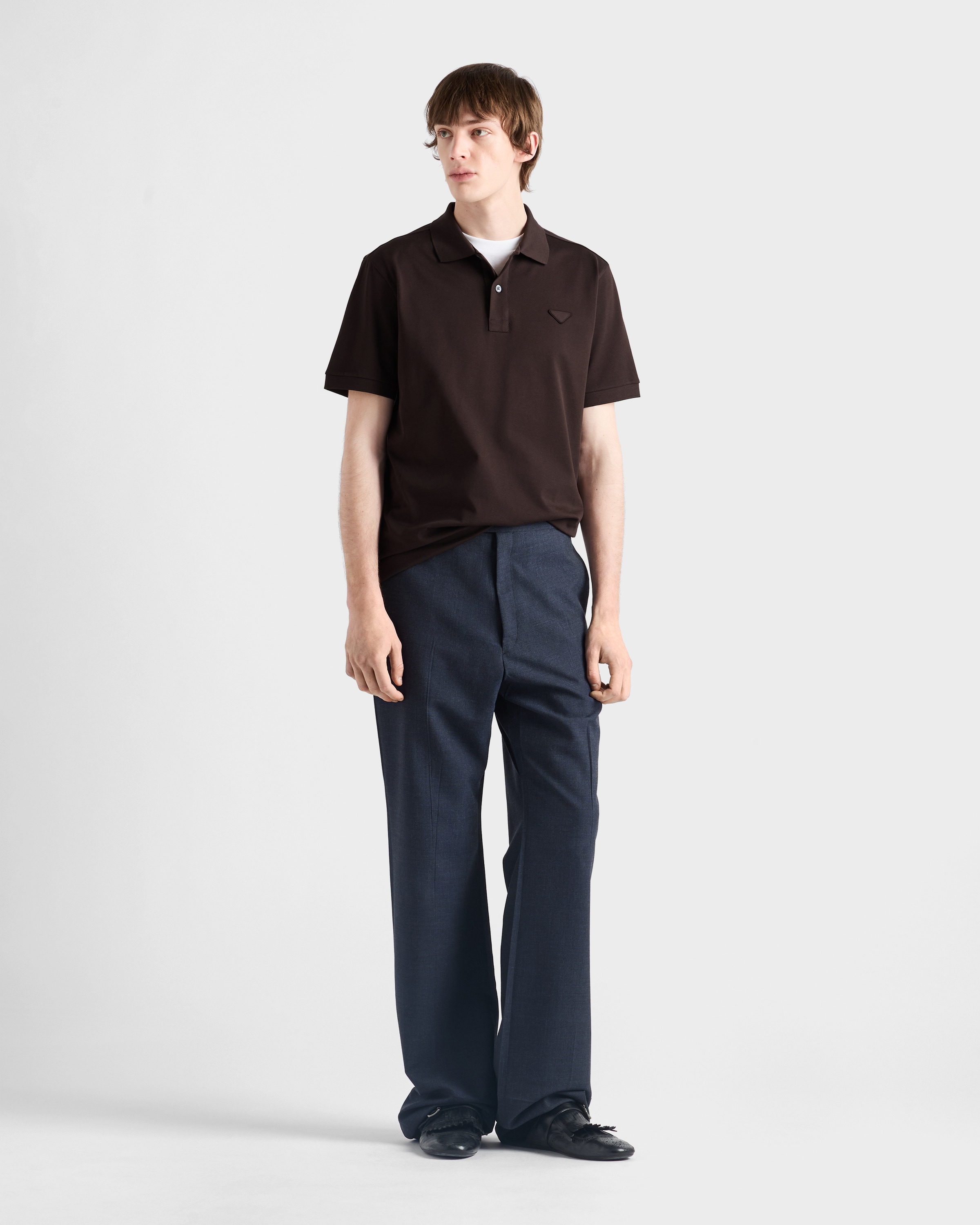 プラダ　ポロシャツ　ロゴプレート　トリコロール　黒　XL プラダ ポロシャツ ロゴプレート トリコロール 黒 XL プラダ