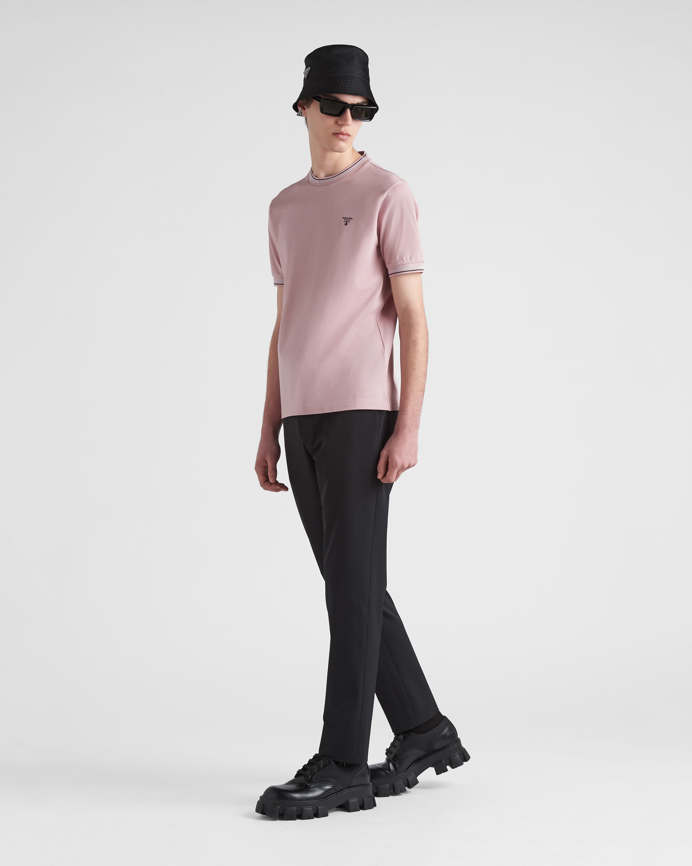 Alabaster Pink Cotton Piqu T shirt PRADA