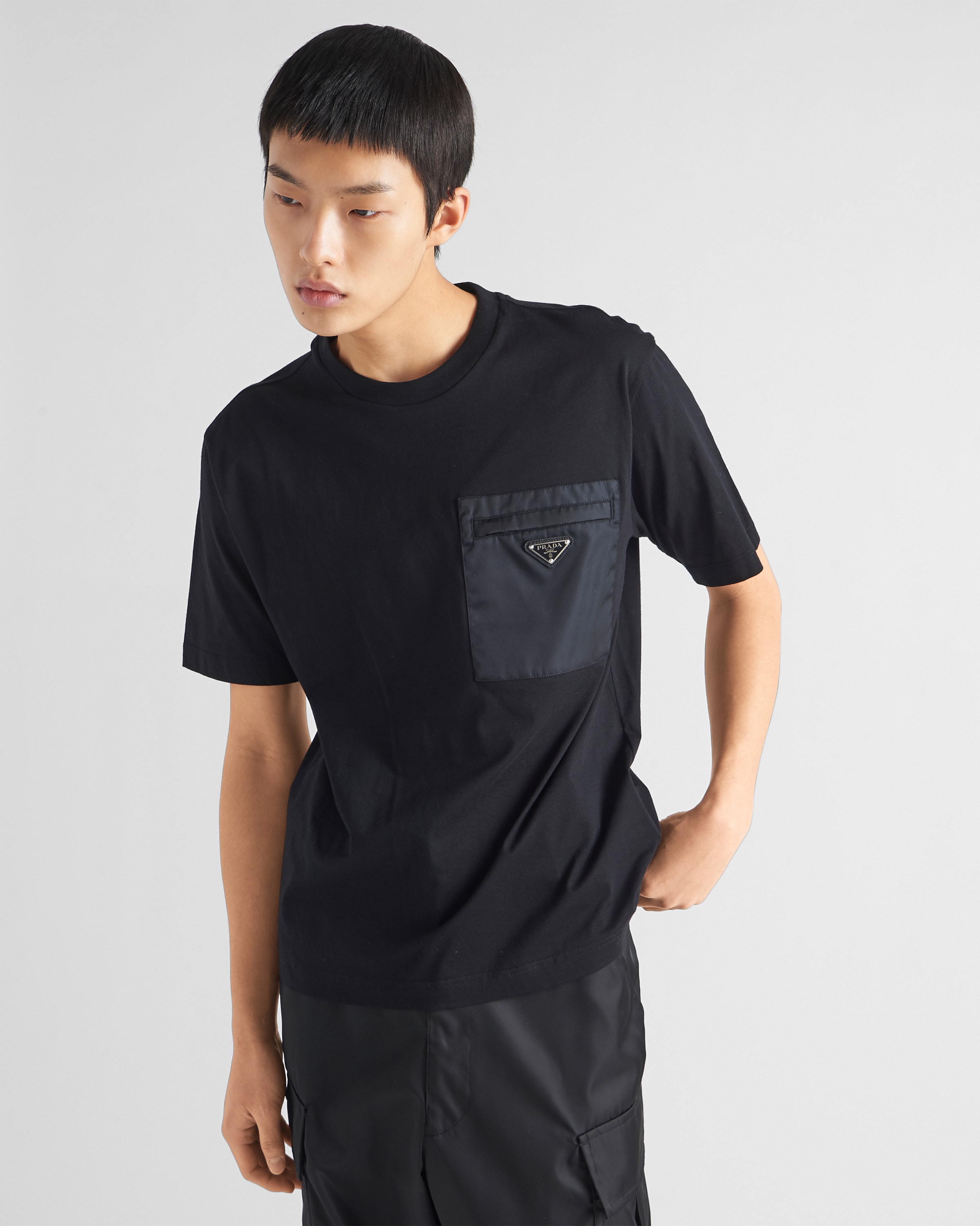 Black Re-nylon And Jersey T-shirt | PRADA