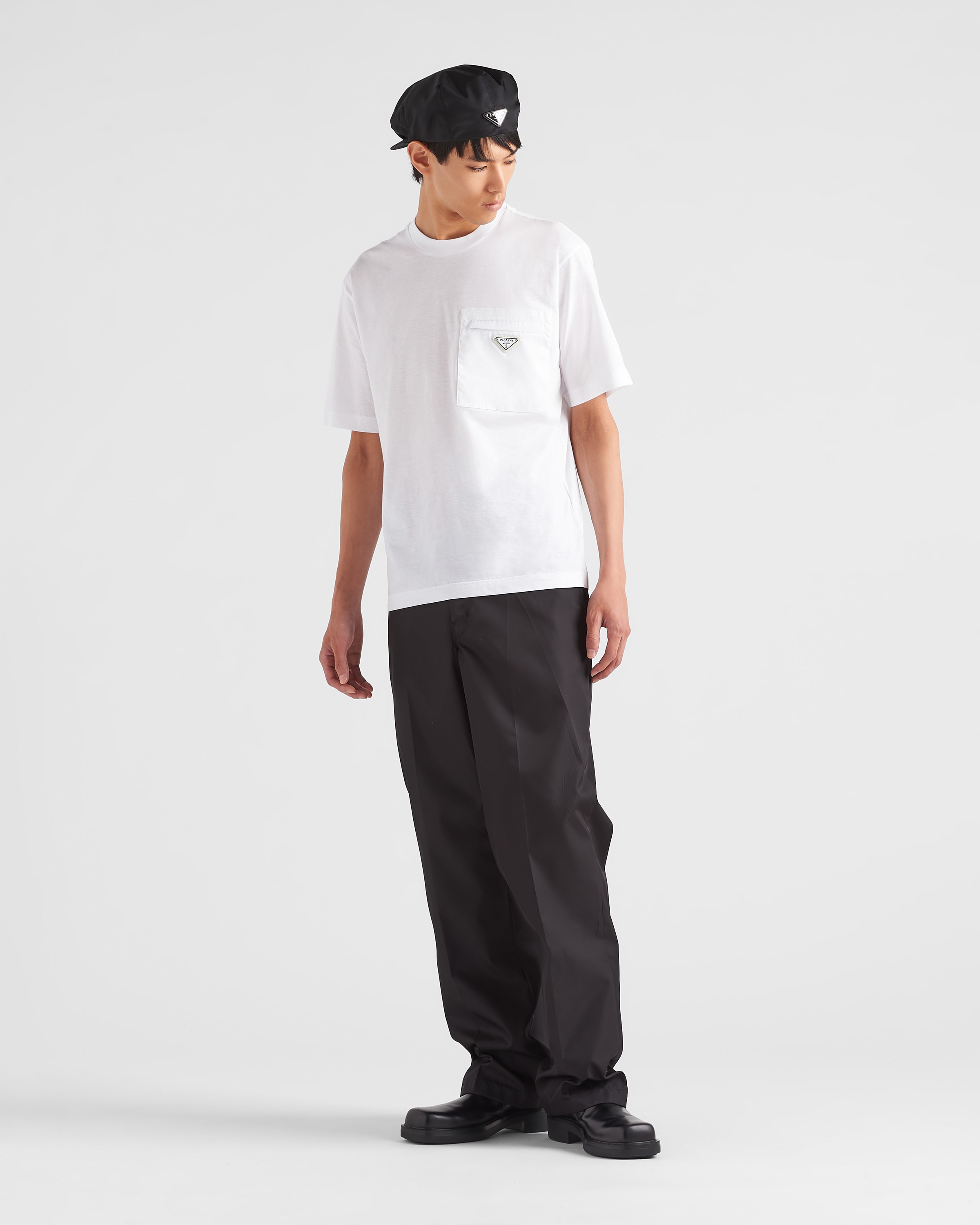 White Re-Nylon and jersey T-shirt | PRADA - United States
