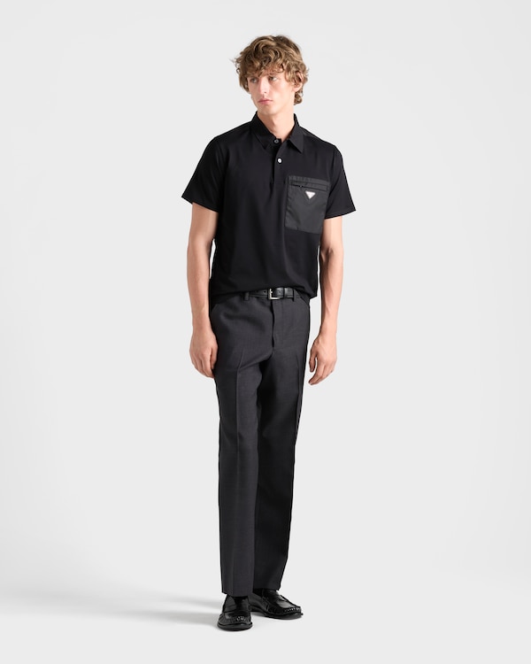 Polo en coton stretch avec détails en Re-Nylon - Noir/Noir Polo en coton stretch avec détails en Re-Nylon - Noir/Noir