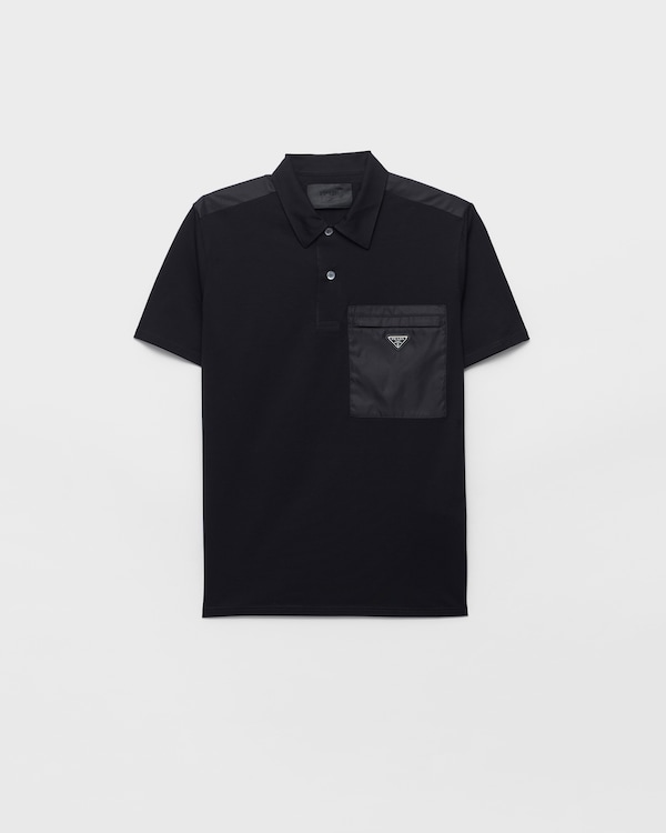 Polo en coton stretch avec détails en Re-Nylon - Noir/Noir Polo en coton stretch avec détails en Re-Nylon - Noir/Noir