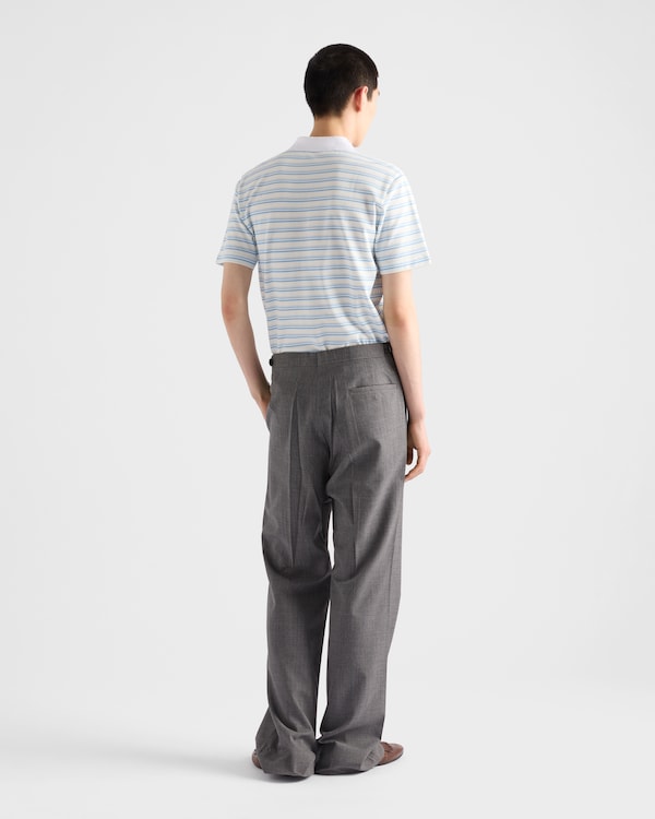 قميص بولو مخطط من القطن - أبيض/أزرق فاتح قميص بولو مخطط من القطن - أبيض/أزرق فاتح