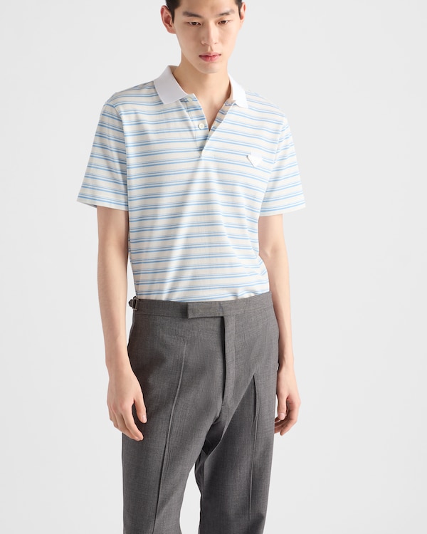 قميص بولو مخطط من القطن - أبيض/أزرق فاتح قميص بولو مخطط من القطن - أبيض/أزرق فاتح