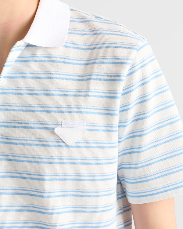 قميص بولو مخطط من القطن - أبيض/أزرق فاتح قميص بولو مخطط من القطن - أبيض/أزرق فاتح